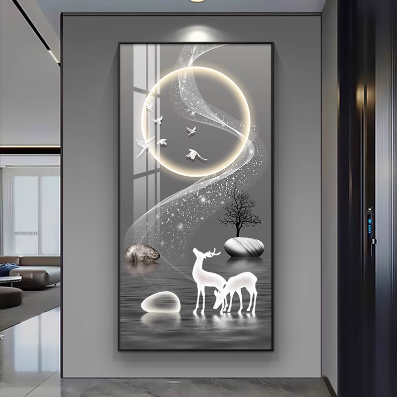 Luz de lujo entrando en la puerta de entrada decoración de pintura en la sala de estar pasillo colgar pintura de la atmósfera alta fábrica de mural fuente