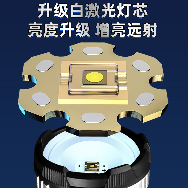 Cross-border nuevo al aire libre fuerte luz iluminación linterna móvil banco de energía multi-función Zoom telescópico con linterna de luz lateral