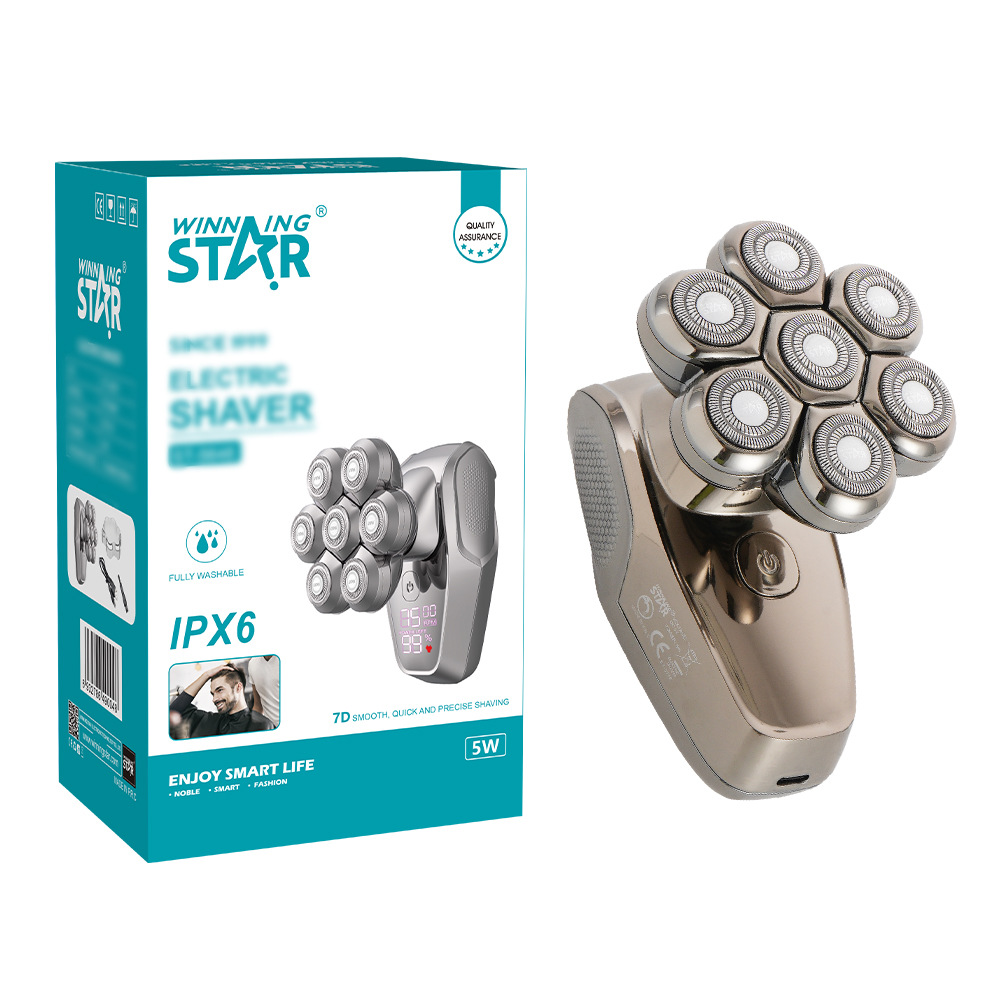 Estrella ganadora transfronteriza impermeable USB carga con luz azul pantalla eléctrica hogar corte de pelo Calvo cabeza artefacto calva cabeza calva máquina