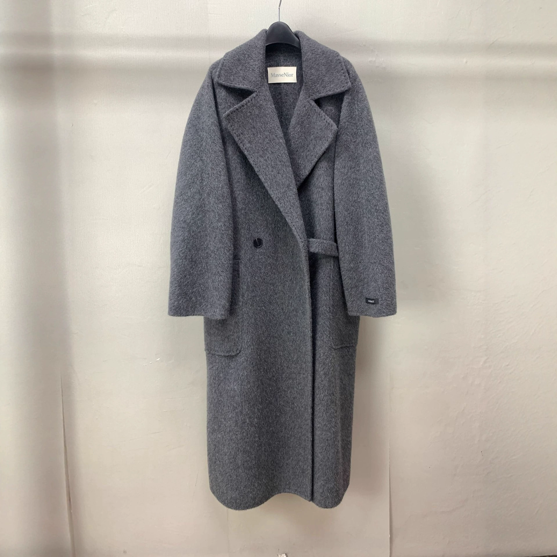 灰色长款M家百搭通勤外套女装休闲简约阔版宽松款双面羊毛呢大衣
