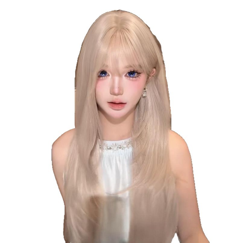 Connie Perücke Milchtee Platinblond mit Pony, lange glatte Haare für Frauen, natürliche Vollkopf-Kostümwelle für Cosplay