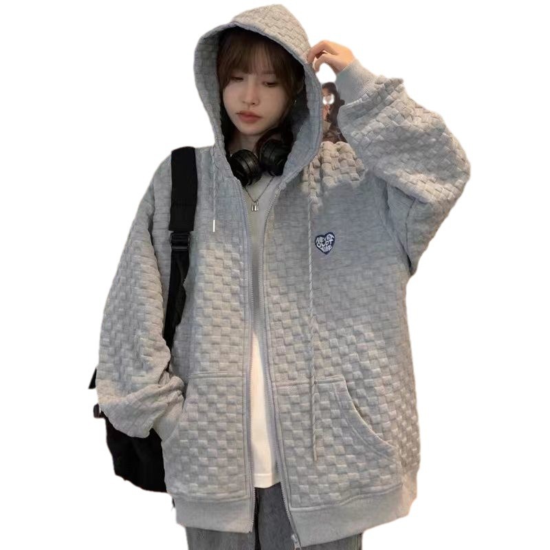 High Street hihop Waffle Amor suéter de las mujeres la primavera y el otoño sueltos ins viento perezoso estudiante delgado más tamaño abrigo