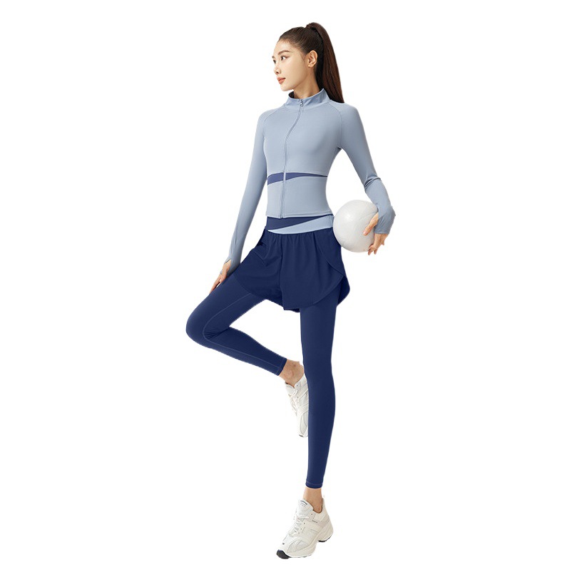 Conjunto deportivo de dos piezas Juyitang con bloques de color, conjunto de yoga con tacto suave, ajustado, transpirable, para mujer.