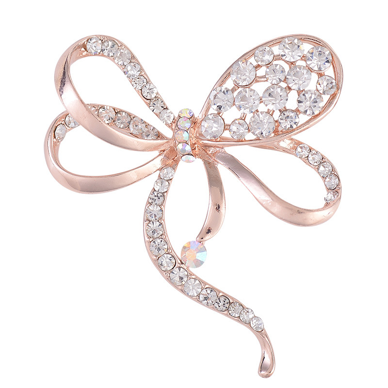 Rhinestone Bow Brooch Pin, Elegant Alloy Scarf Clip For Women_voghion.com