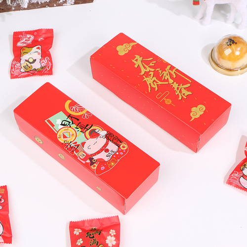 New Year and Christmas long flip-top red baked pastry packaging box frosted biscuit snowflake crisp box wholesale