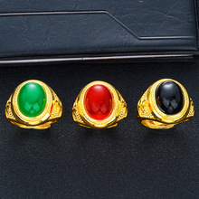 越南沙金仿宝石玉石男戒饰品 马来玉男士开口戒指 仿玉髓碧玺戒指