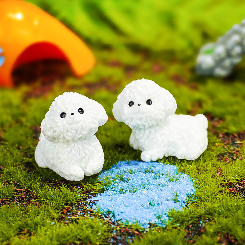 Pequeños adornos de paisajismo en macetas, nuevo lindo bichon blanco, micro-paisaje, consola central de coche, decoración, accesorios de bricolaje