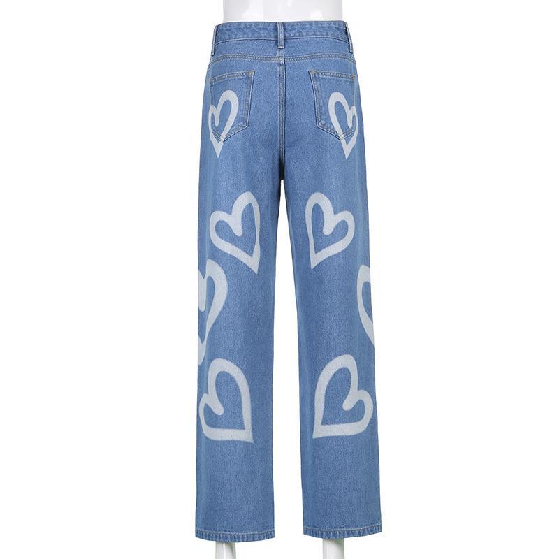 Women's Daily Streetwear Heart Shape Full Length Washed Jeans Wide Leg Pants display picture 8