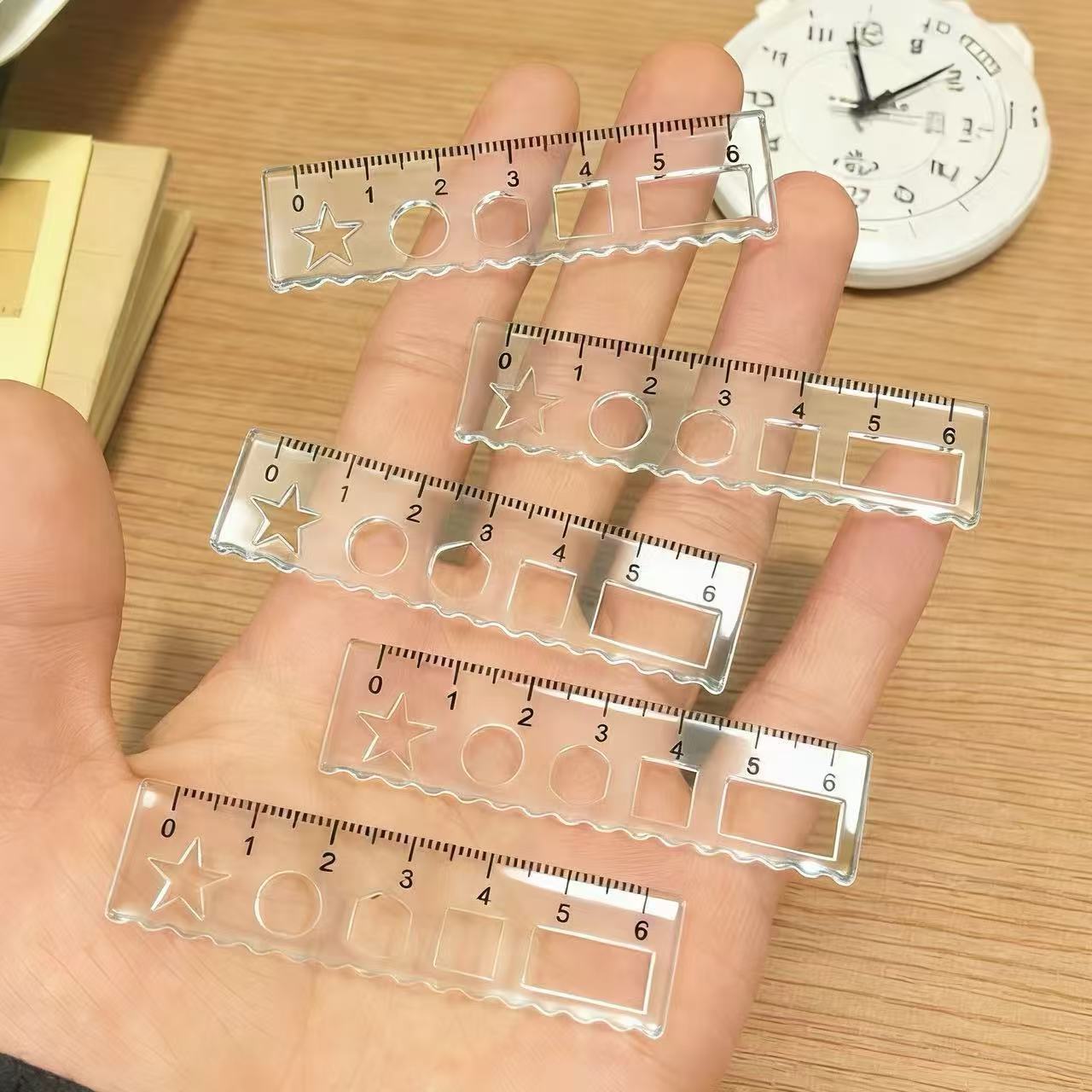 迷你款透明掌上尺子6cm小直尺学生波浪尺高透明亚克力文具尺掌心