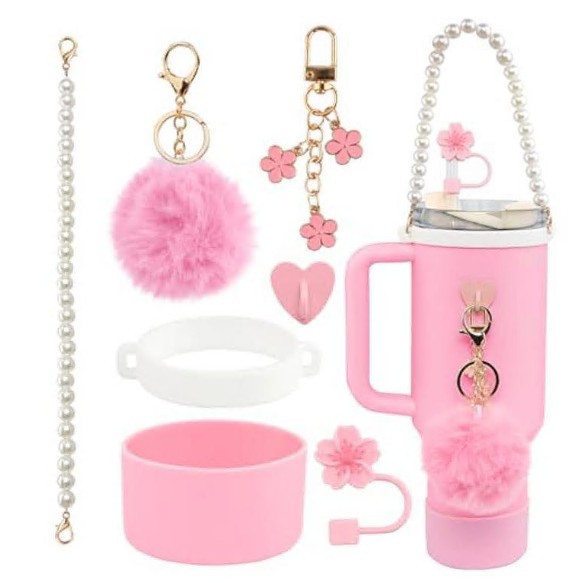 Amazon taza de calor cuentas brazalete llavero botella de agua colgante margarita gorra de paja flor colgante taza cubierta