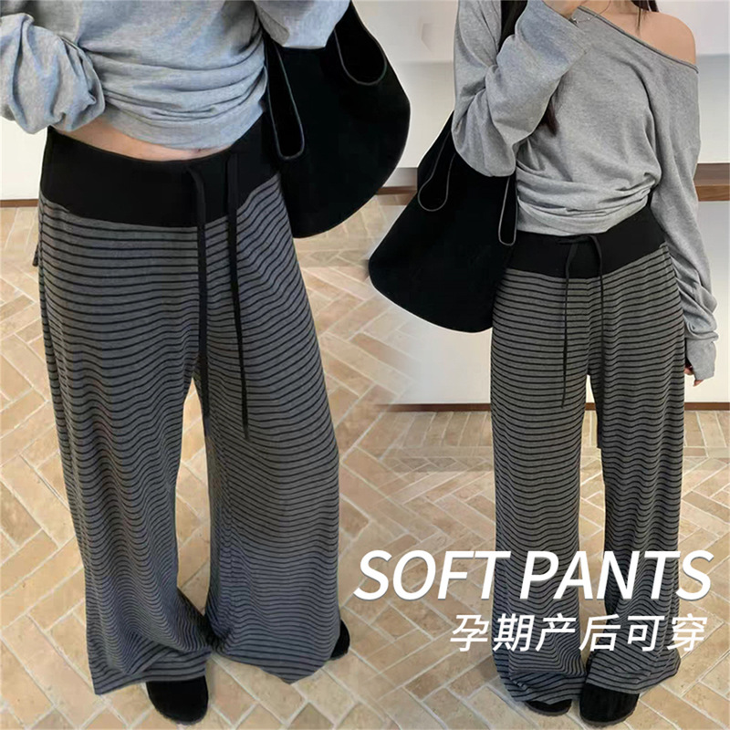Autumn and Winter Maternity Striped Pants Simple Style Slightly Chubby Outfit Fashionable Versatile Striped Pants Autumn