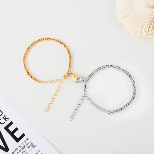 Brand New Stainless Steel Chain Heart Magnet Attracting Couple's Bracelet Set for Men and Women, Wholesale and Exclusive for Export