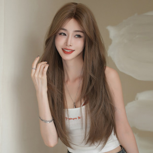 Cross-border Amazon New Wig Women's Long Straight Hair One-word Lace Hook Whole Top Full Head Cover Mid-long Straight Hair