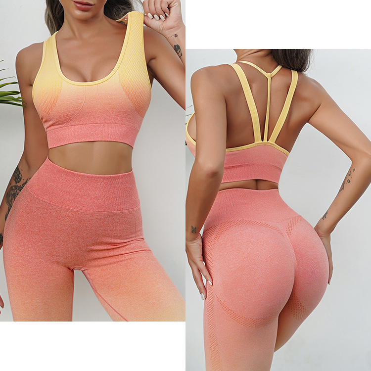 Sports Gradient Color Nylon U Neck Tracksuit Vest Leggings display picture 7