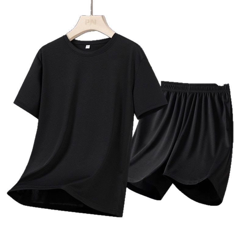 Traje deportivo transfronterizo Traje suelto de secado rápido para hombres que corren Traje de color sólido de comercio exterior delgado de verano para hombres de manga corta image 6