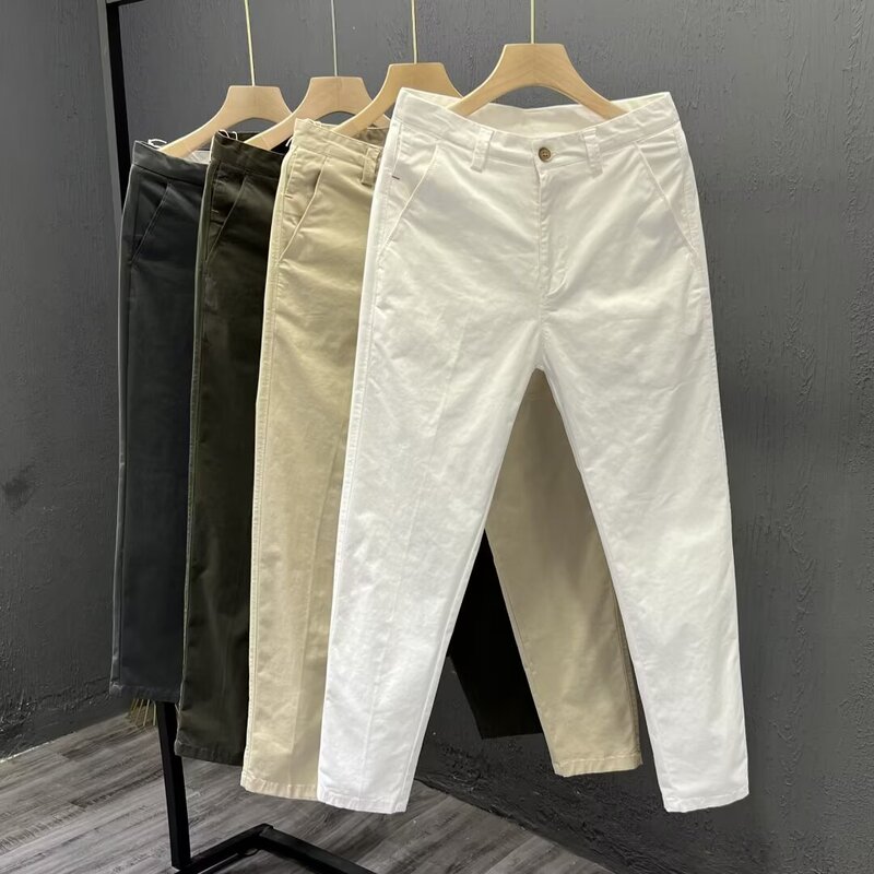 White Casual Pants Men's Summer Thin Pants Small Straight Pants Simple Summer Men's Ankle-length Pants Business Ankle-length Pants