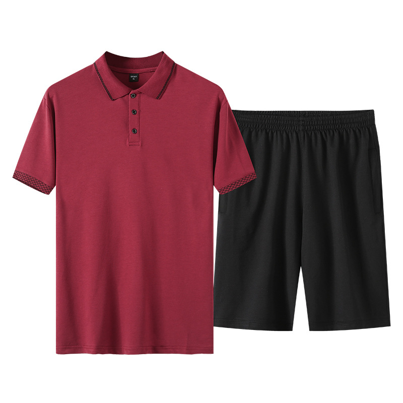 Trajes casuales para hombres, camisetas sueltas, pantalones cortos, camisetas polo para hombres de mediana edad, juegos de dos piezas