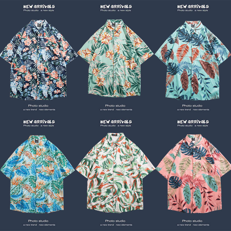 Hawaii Sanya Vacation Seaside Floral Shirt Men's Short-sleeved Ins Trendy Hong Kong-style Japanese All-match Floral Shirt Jacket