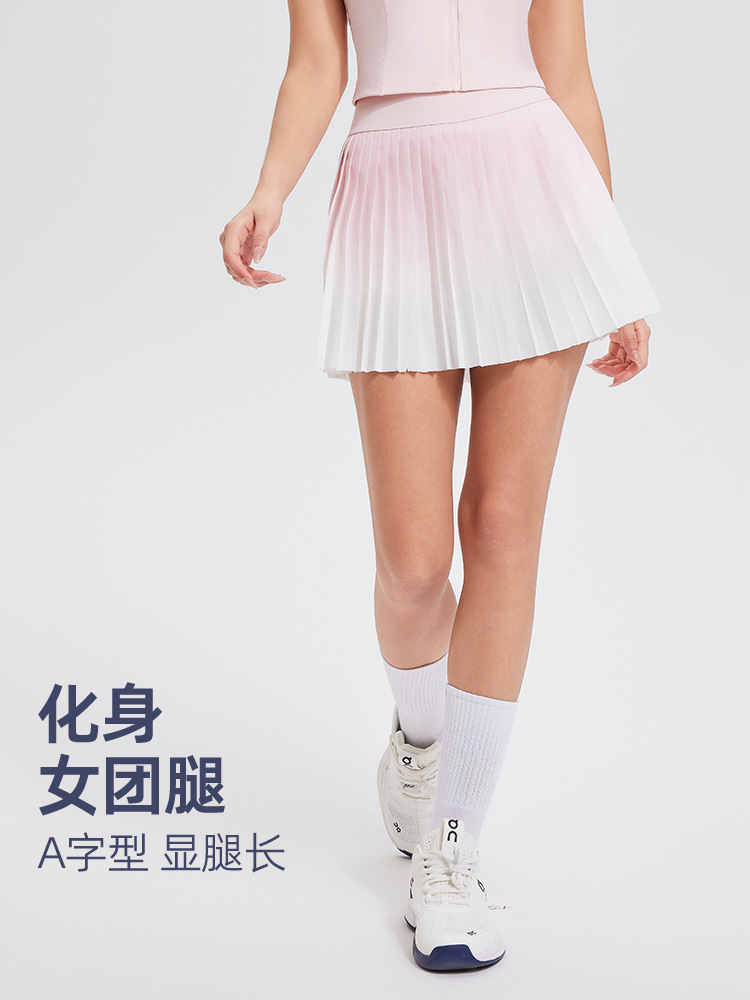 Falda de cintura alta de gradiente anti-exposición de dos piezas falsa delgada de verano deportes profesionales Falda plisada de fitness transpirable de secado rápido