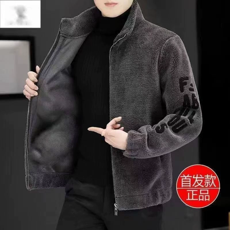 Мужское пальто, осенне-зимняя кашемировая куртка с воротником-стойкой, мужской свитер с вышивкой, меховое Мужское пальто из овечьей шерсти
