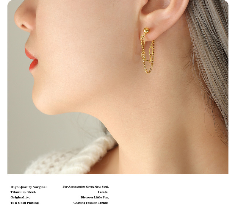 European And American Cool Ins Trend Style Non Fading Tassel Double-layer Chain Earrings Titanium Steel Gold-plated Earrings_voghion.com