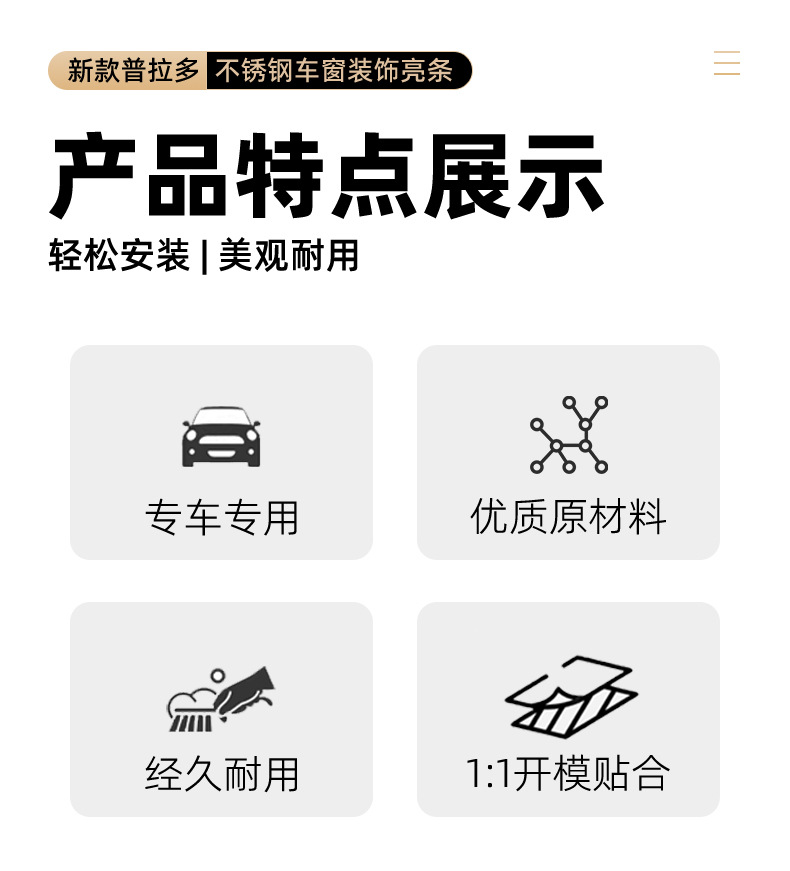 Suitable for 2024-2027 Toyota Prado models: stainless steel window trim, window decoration, and decorative strips