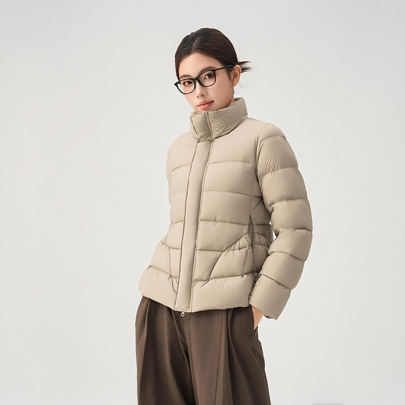 Jiangnan Style White Duck Down Jacket For Women, Autumn And Winter New Stand Collar, Waist-Cinching, High-End Feel,_voghion.com