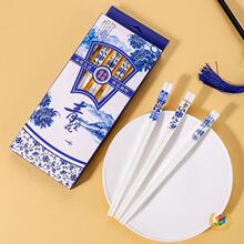 ✅宫廷风青花瓷筷珐琅彩新中式陶瓷筷子10双礼盒感餐具组