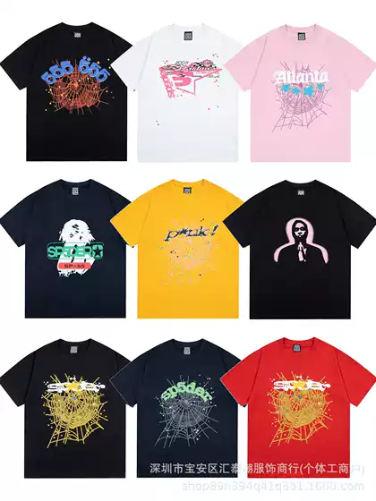 Foreign Trade Sp5Der Spider Web 55555 Printed Cotton Short-Sleeved T-Shirt for Men and Women Loose High Street Versatile T-Shirt Wholesale