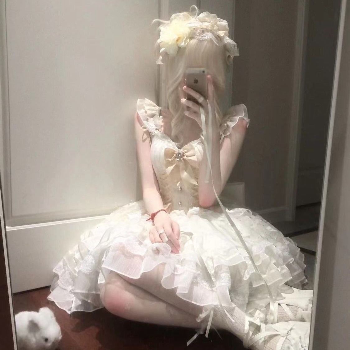 New cute birthday princess bow summer delicate waist-cinching puffy slimming short dress Korean style fairy