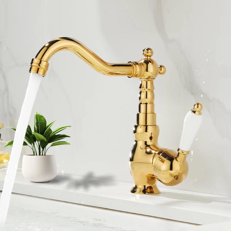 French-style vintage bathroom cabinet with hot and cold water basin faucet, home vanity ceramic washbasin with all-copper faucet French-style vintage bathroom cabinet with hot and cold water basin faucet, home vanity ceramic washbasin with all-copper faucet