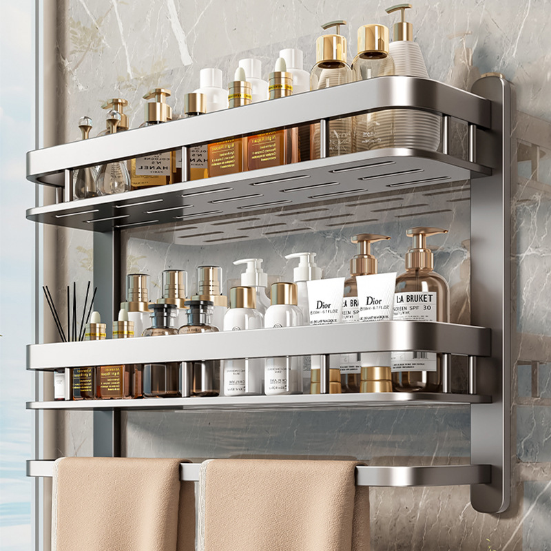 Bathroom Storage Rack Without Punching Holes in the Bathroom Wall Wall-Mounted Toilet Washbasin Towel Rack Cosmetics Storage Rack
