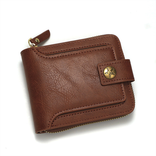 Cross-border new men's wallet with a sense of elegance retro zipper closure, large capacity multi-card slot men's zipper money clip