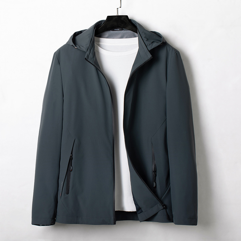 男士轻薄商务夹克牛奶丝2021春季新款上衣休闲简约带帽男外套批发|ru