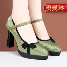 新中式女士配旗袍穿的走秀国风复古高跟单鞋款夏搭配马面裙的鞋子