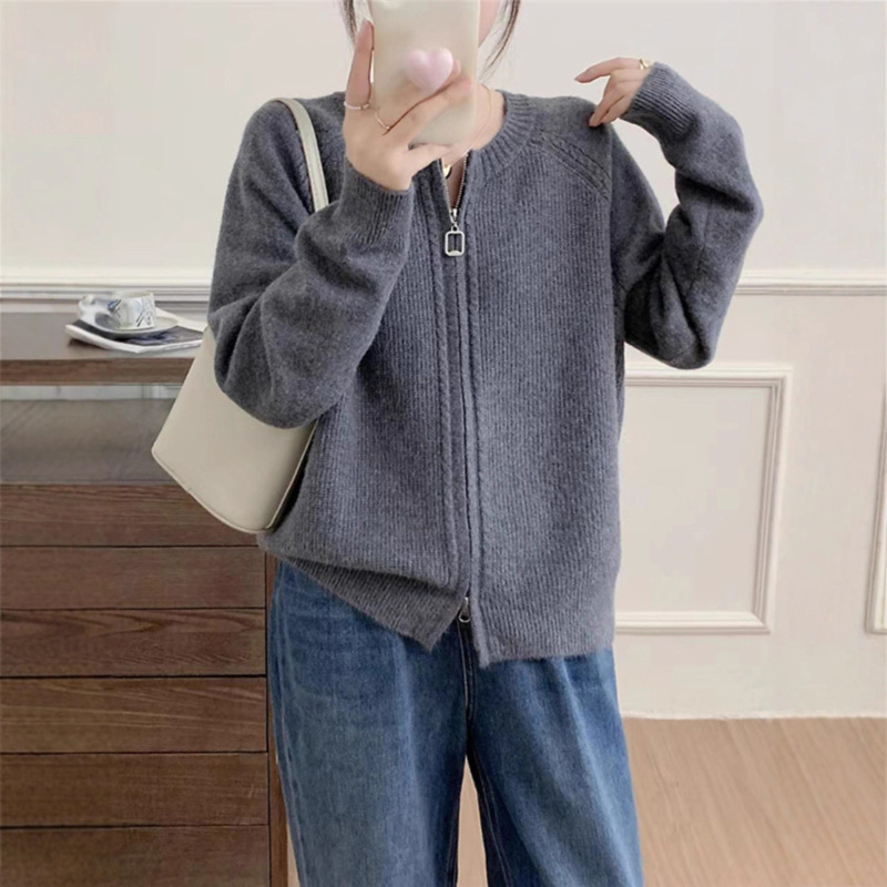 秋装2025新款女士拉链毛衣针织开衫外套女宽松外搭春秋高级感上衣|undefined