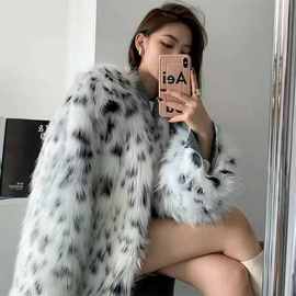 欧美新款韩版仿狐狸毛斑点皮草外套女加厚保暖毛毛大衣大码女装