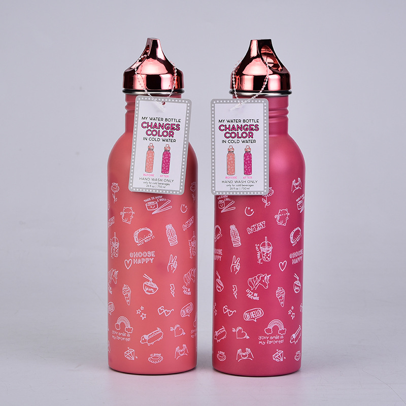 2021 New Single-layer Stainless Steel Sports Water Bottle Thermochromic Water Cup display picture 6