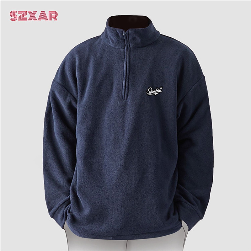 Comercio exterior transfronterizo de moda americana chaqueta de terciopelo hombre invierno perezoso viento más terciopelo calentamiento suelto con semiacremallera suéter