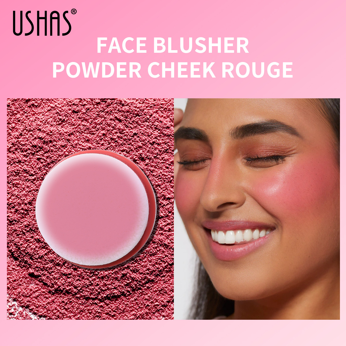 USHAS Cross-border Amazon venta caliente 3 colores cabeza de esponja rubor impermeable de larga duración ES4159