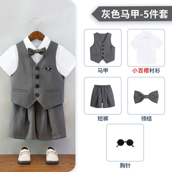 Set, vest, shorts, bow tie, brooch, 5 pieces, with short sleeve