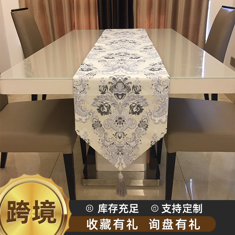 Europe table tea table European style Silver Jacquard weave tablecloth American style Simplicity Cross border Strip tablecloth Bed flag