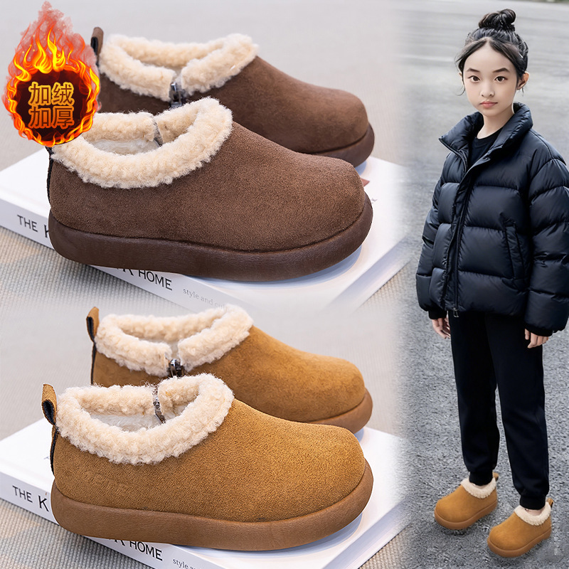 Zapatos de algodón de niñas para niños más vello y grueso botones de invierno 2026 nuevos zapatos de nieve de invierno de niñas cálidas