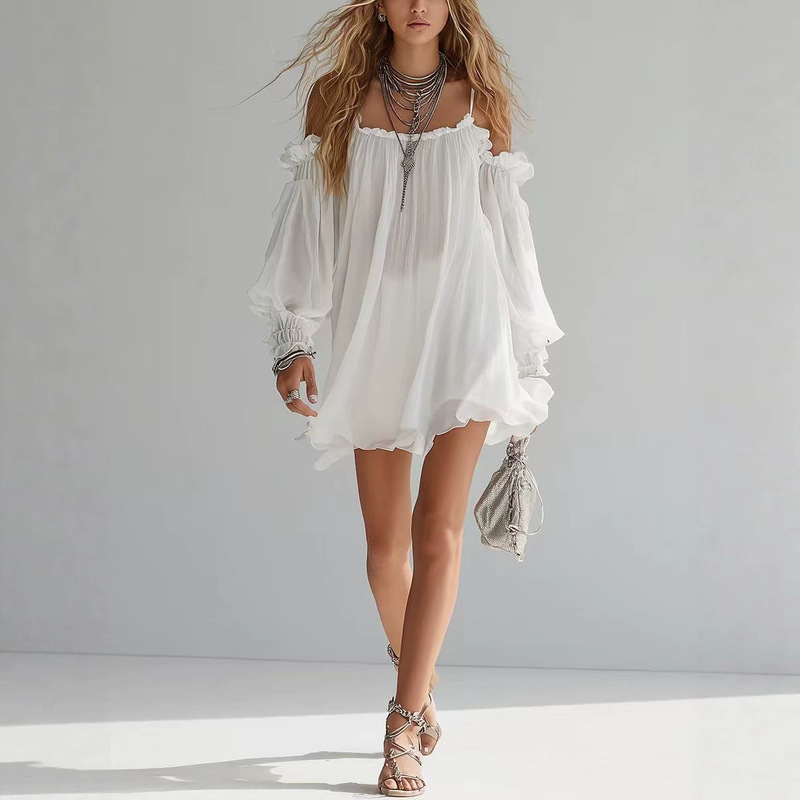Amazon Independent Site 2026 Summer New Style Flowing Strapless Bohemian Style Off-Shoulder Mini Dress Amazon Independent Site 2026 Summer New Style Flowing Strapless Bohemian Style Off-Shoulder Mini Dress