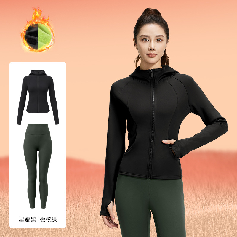 Juyitang otoño e invierno más traje deportivo de terciopelo cintura casual fitness delgado traje de yoga con capucha mujeres image 8