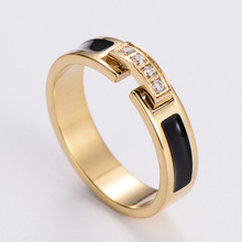 AML時尚女款戒指首飾鈦鋼鑲鑽指環韓版電鍍18k金高端出口新品