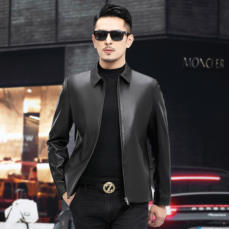 Haining Genuine Leather Men's Lapel Jacket Top Sheepskin Thin Slim-fit Business Casual Spring and Autumn Jacket New