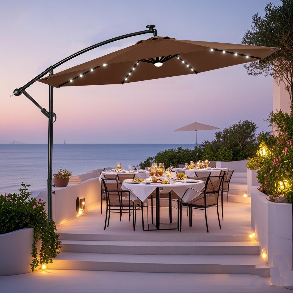 Sombrilla Solar para Exteriores con Luces, para Patio, Jardín, Terraza, Puesto, Hogar, Sombrilla Tipo Banana para Exteriores, Venta al por Mayor image 9