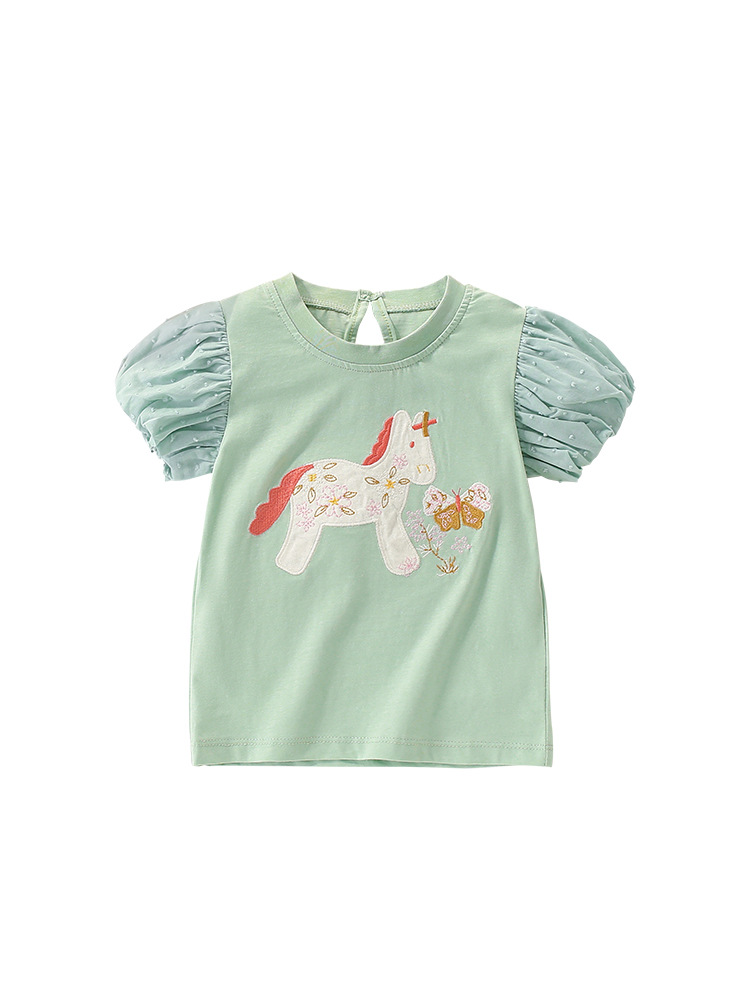 Ropa para niños transfronteriza malwee camiseta para niñas verano nuevo estilo europeo y americano niños pequeños y medianos cuello redondo manga corta ropa para niños estilo occidental
