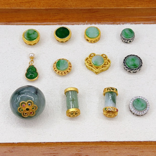 Natural A goods jade s925 silver gold plated accessories round table pillar bracelet necklace diy semi-finished accessories